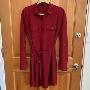 [Express] Burgundy Button Up Shirt Dress